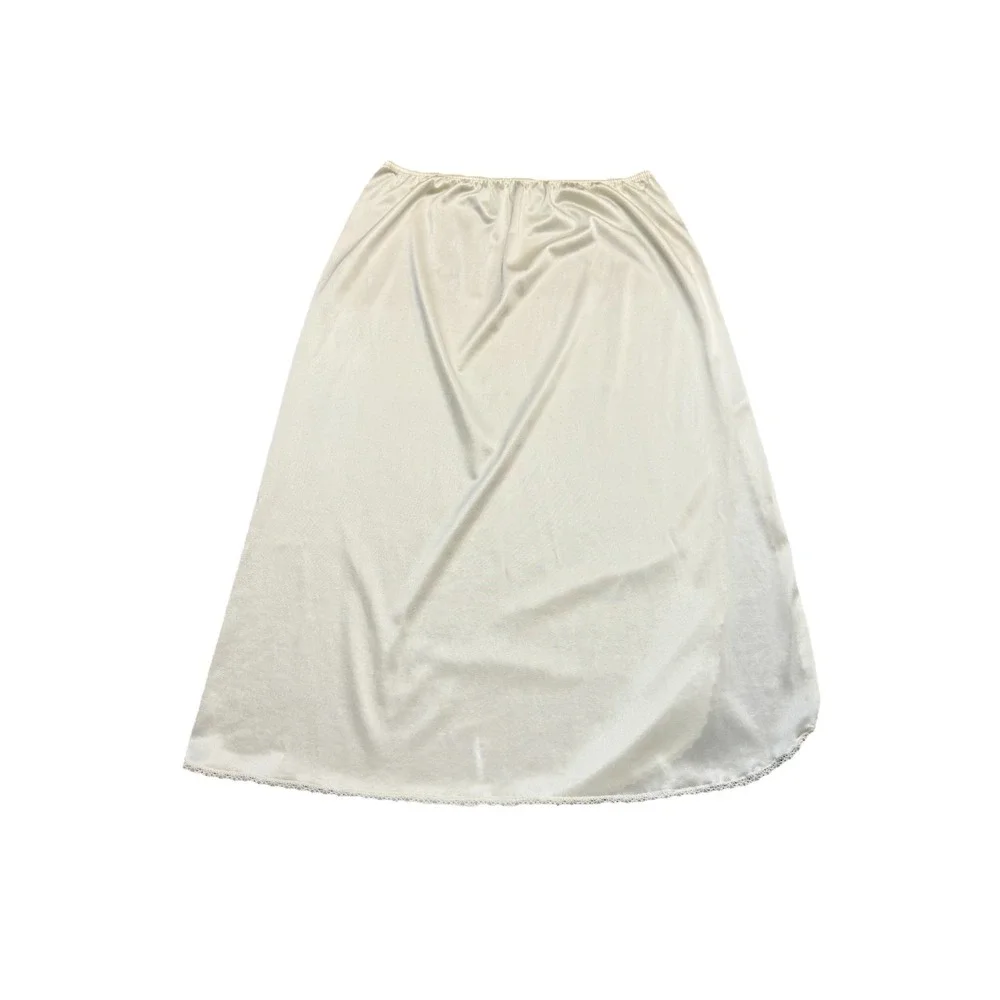VTG Vanity Fair Half Slip USA Nylon‎ Ivory W/Lace Trim Side Slit Sexy Sz Small
